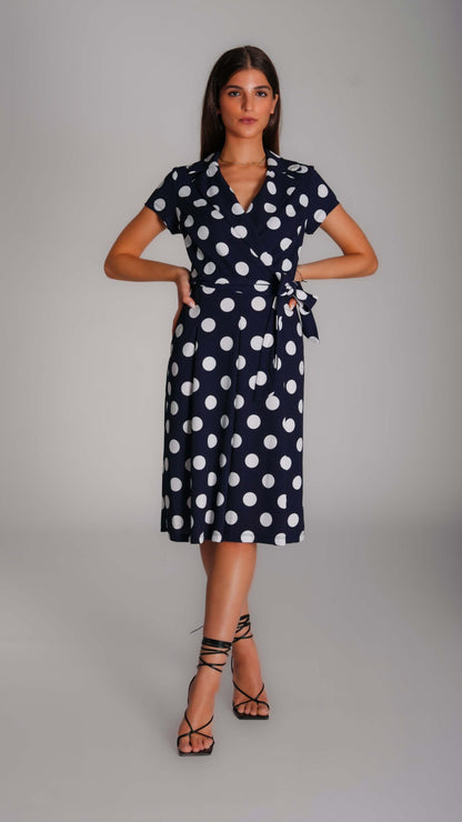 Polka Dot Split Hem Belted Dress