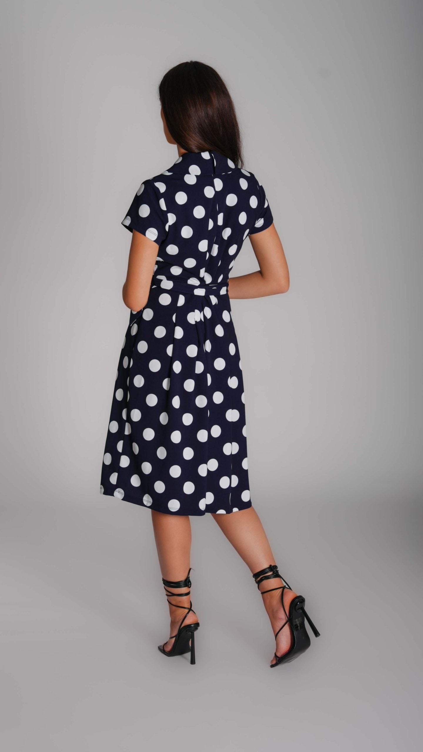 Polka Dot Split Hem Belted Dress