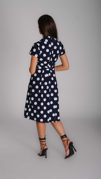 Polka Dot Split Hem Belted Dress