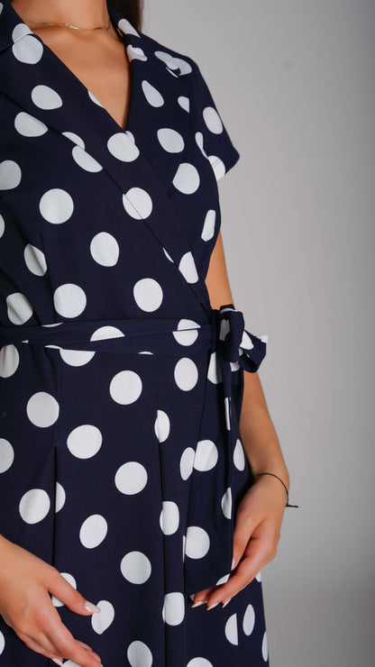 Polka Dot Split Hem Belted Dress