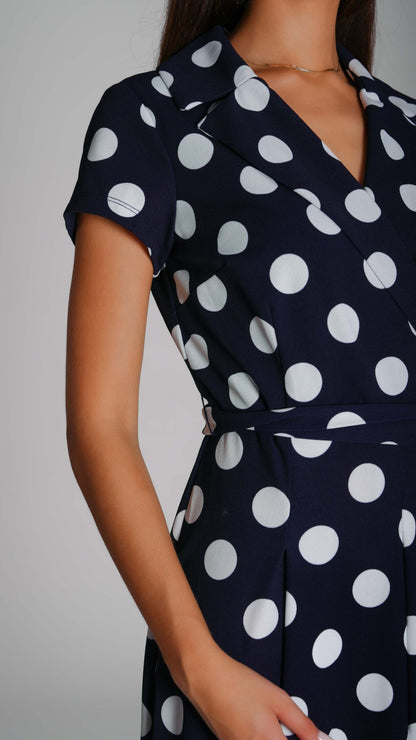 Polka Dot Split Hem Belted Dress