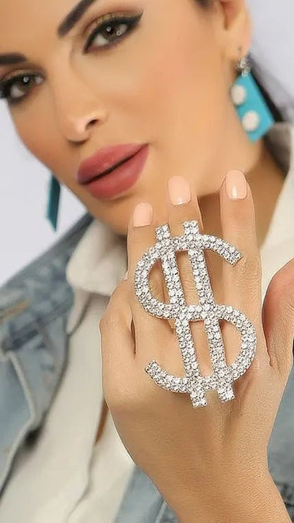 Oversized Dollar Sign Open Rings - WaedLine